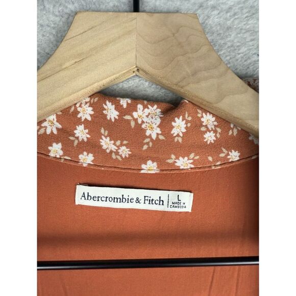 Abercrombie & Fitch Dress Womens Large Orange Floral Garden Party Midi Buttons - Picture 3 of 11